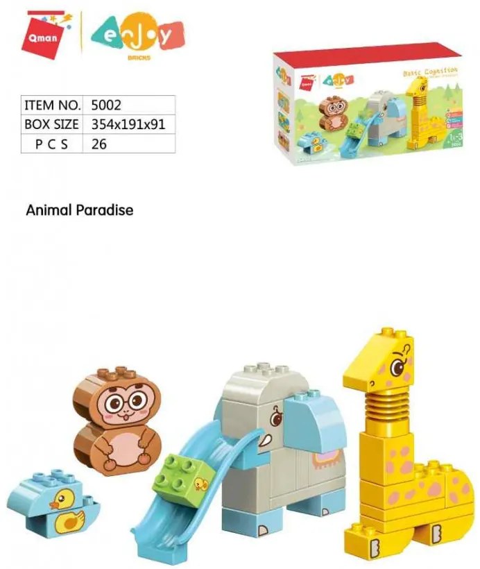 QMAN® 5002 | lego-duplo-kompatibilis építőjáték | 26 db nagy építőkocka | Állati paradicsom – kicsiknek