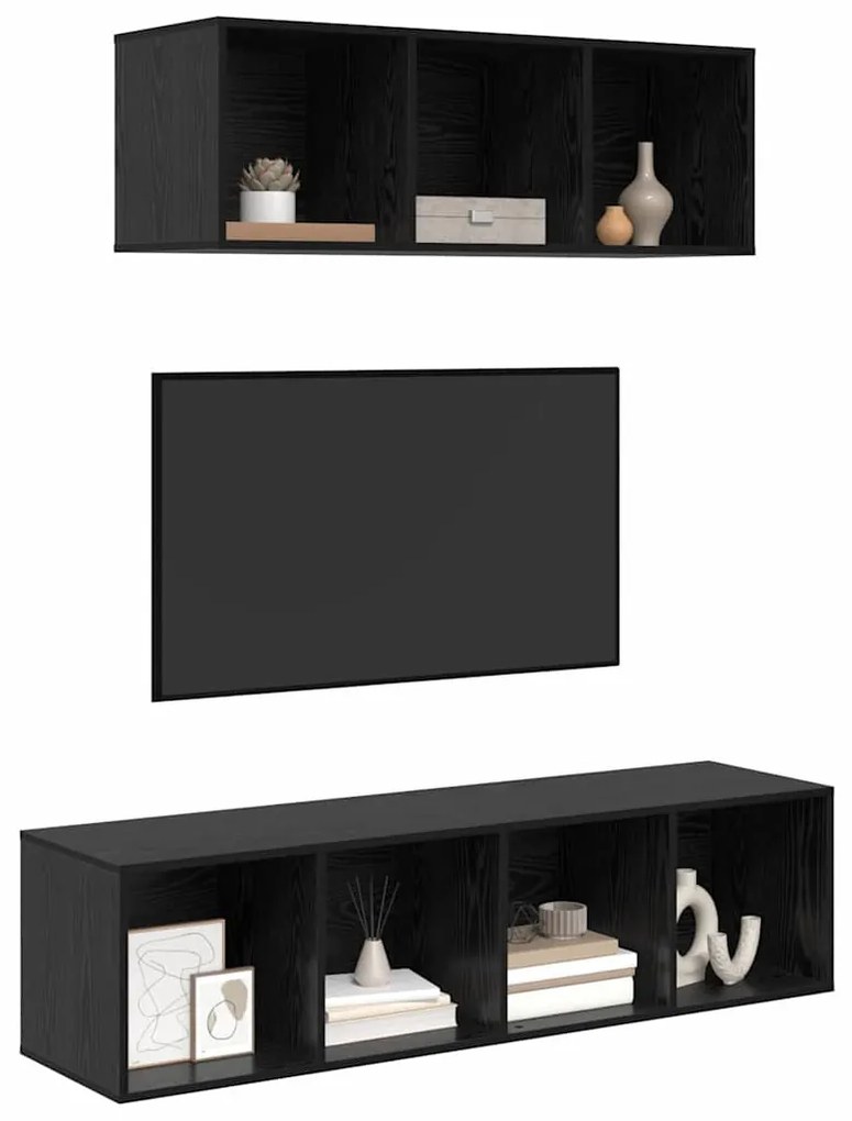 TV Szekrény Szett Falra szerelhető 2 pcs Musta tammi Faanyag