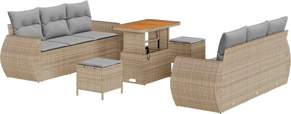 vidaXL Kerti Kanapé Szett párnával tárolóval 9 pcs Bézs polirattan