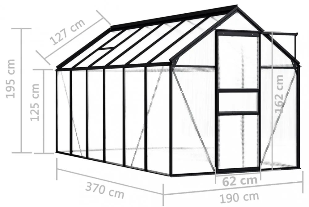 antracitszürke alumínium melegház 7,03 m²