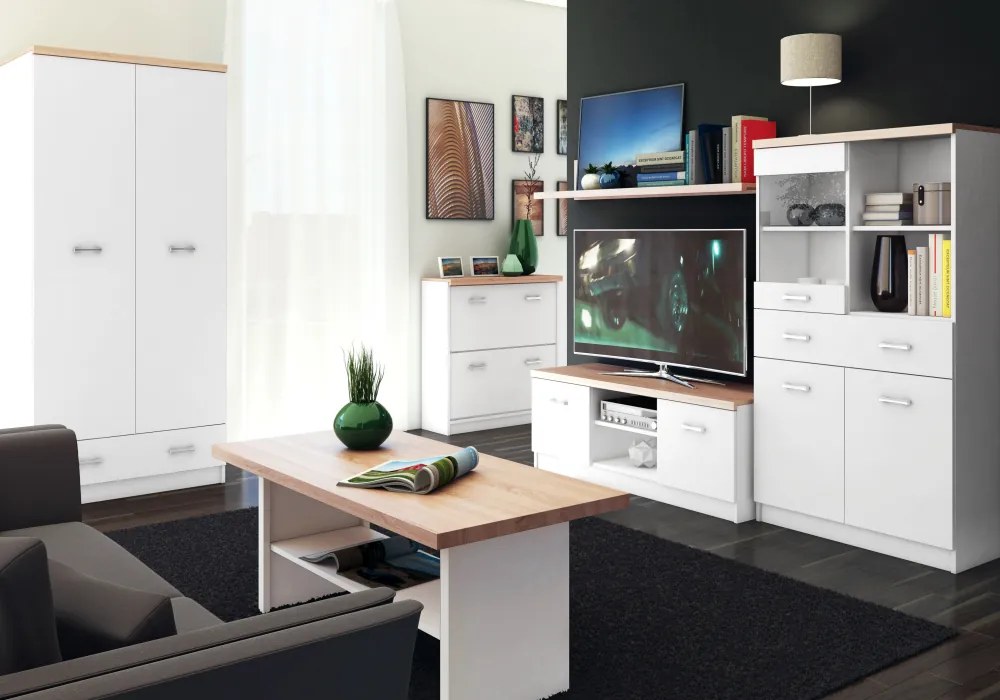 Szekrény tükörrel 2D1S/60, fehér/sonoma tölgy, TOPTY TYP 37