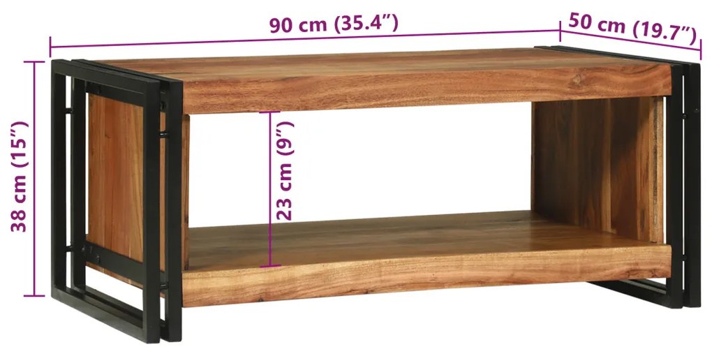 dohányzóasztal 90x50x38 cm Tömör akácfa
