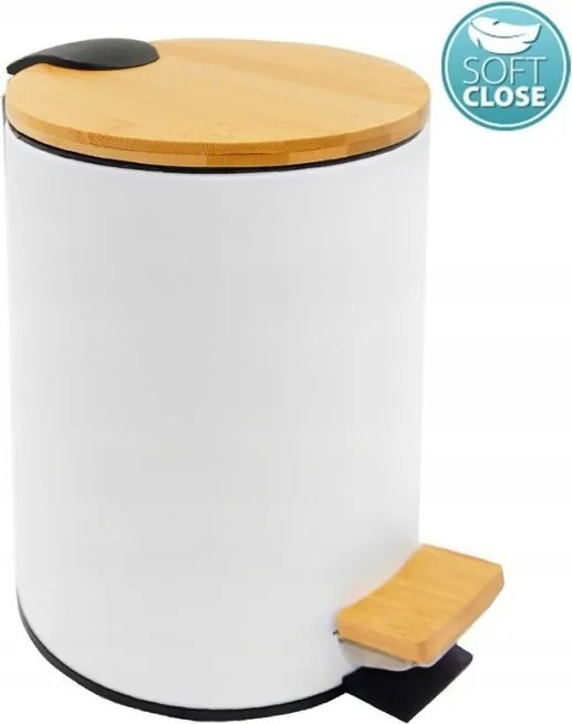 Aqualine Bambusz szemeteskosár kerek 3l fehér