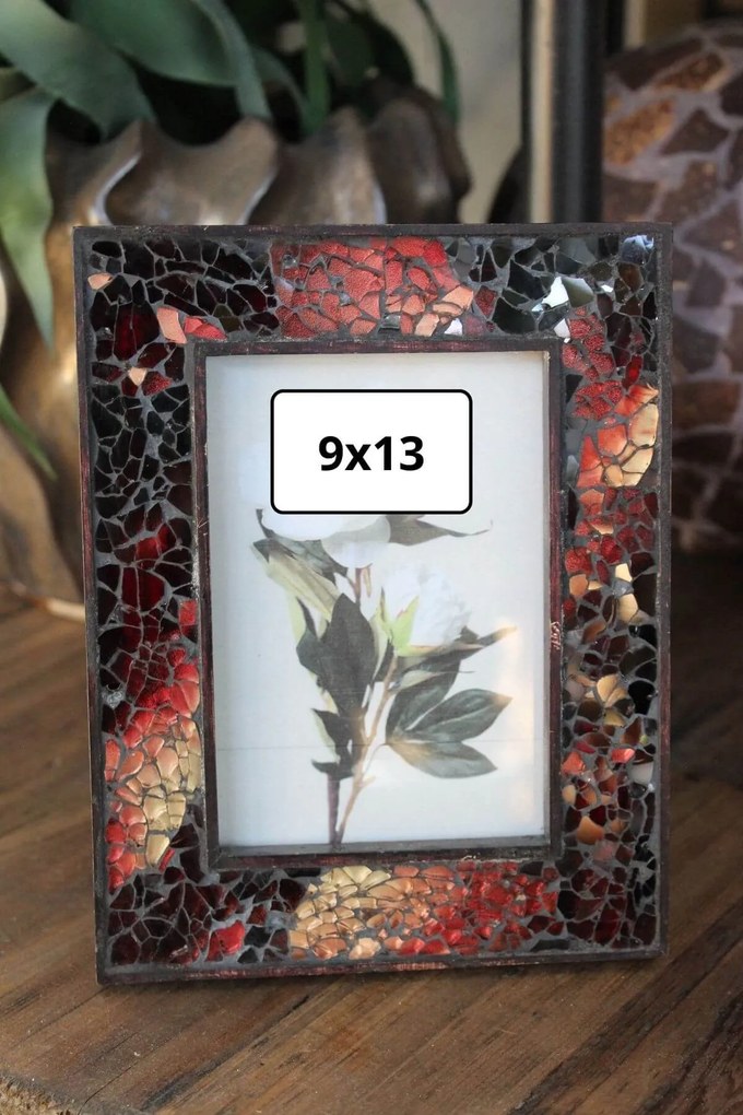 Bordó-arany képkeret tördelt üvegből 17cm