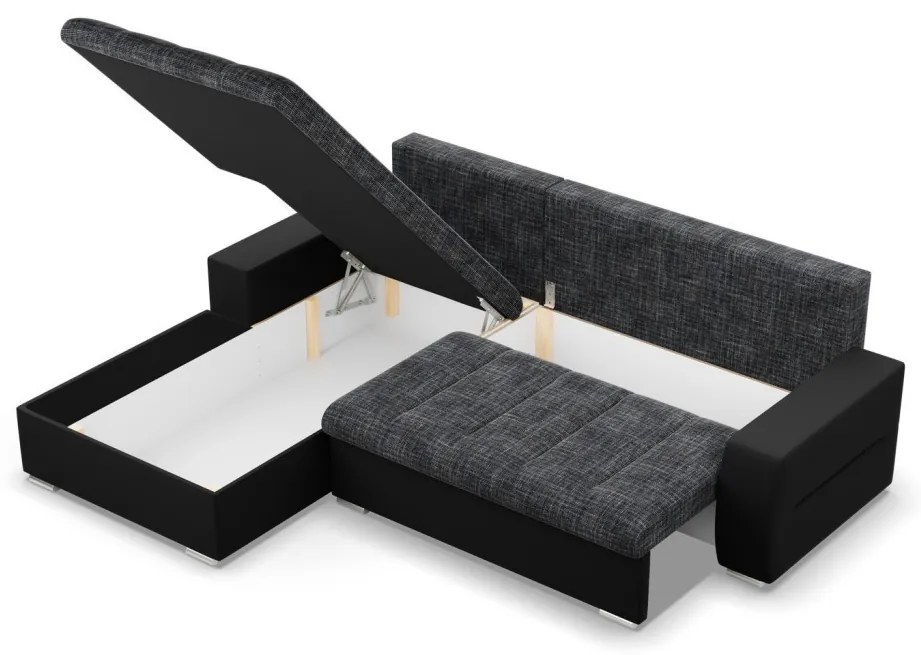 Toronto sarokkanapé, 2 ágyneműtartóval, fonott + műbőr, baloldali, szürke - fekete