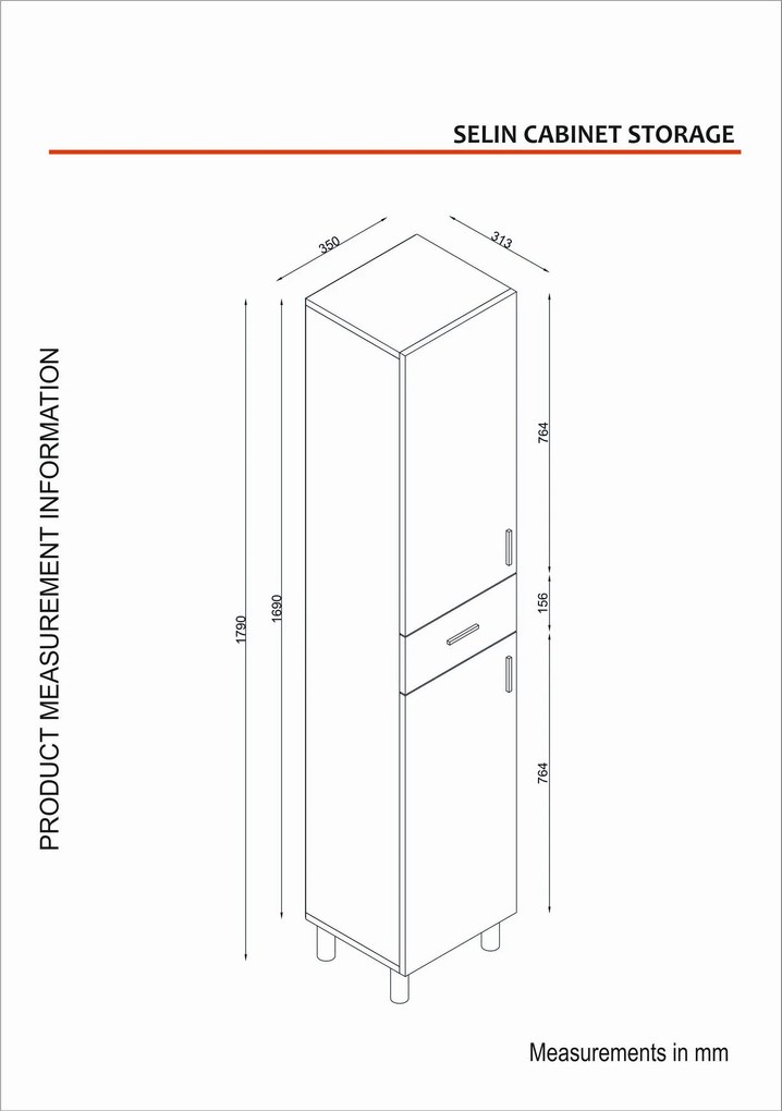 Fürdőszoba szekrény Selin 2 Doors 1 Drawer