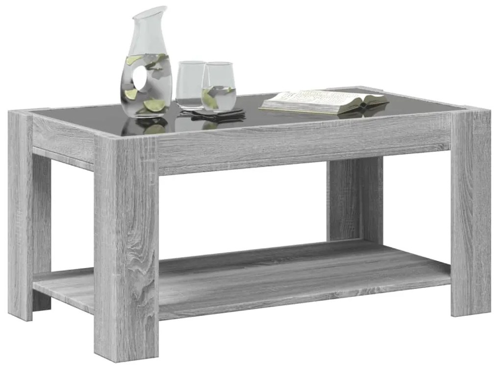 Szürke sonoma szerelt fa dohányzóasztal LED-del 93 x 53 x 45 cm