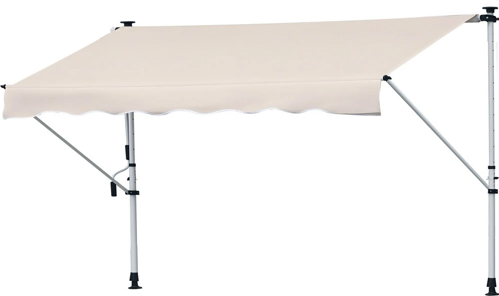 Outsunny Behúzható Kézi Napernyő 4x1.2 m Kültéri Terasz Rolós Napernyő Állítható Magasságú Kézi Kurblival 170-280 cm Fúrás Nélkül Erkélyre Kertbe Beig