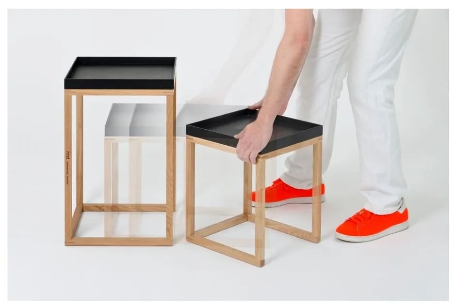 Oak 2 db-os tölgyfa tárolóasztal szett fekete lappal - Wireworks