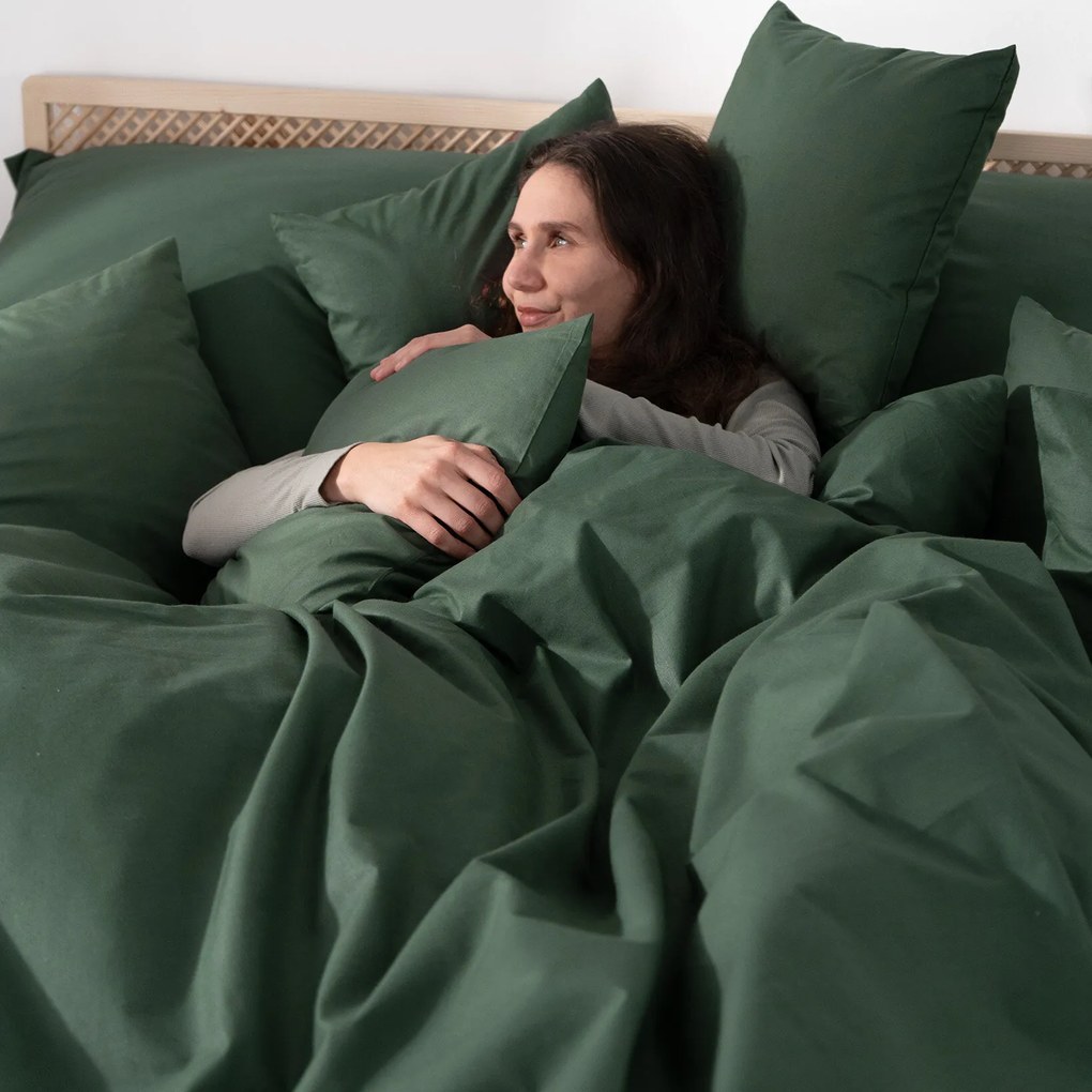 Goldea pamut ágyneműhuzat garnitúra - sötétzöld 140 x 200 és 70 x 90 cm