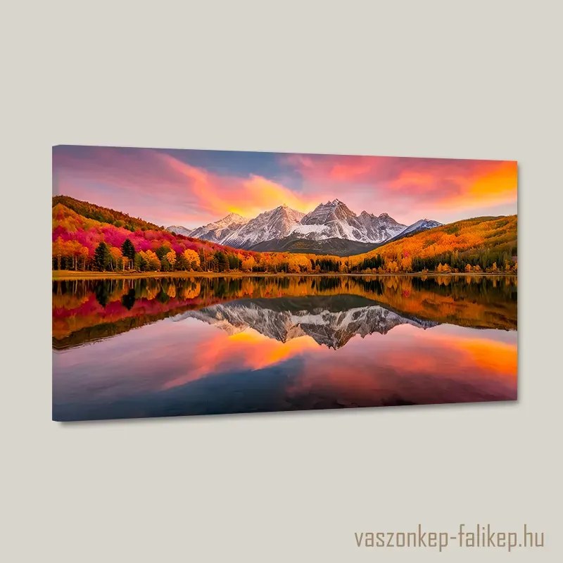 Őszi színek az izzó naplementében – prémium tájkép 60x34 cm