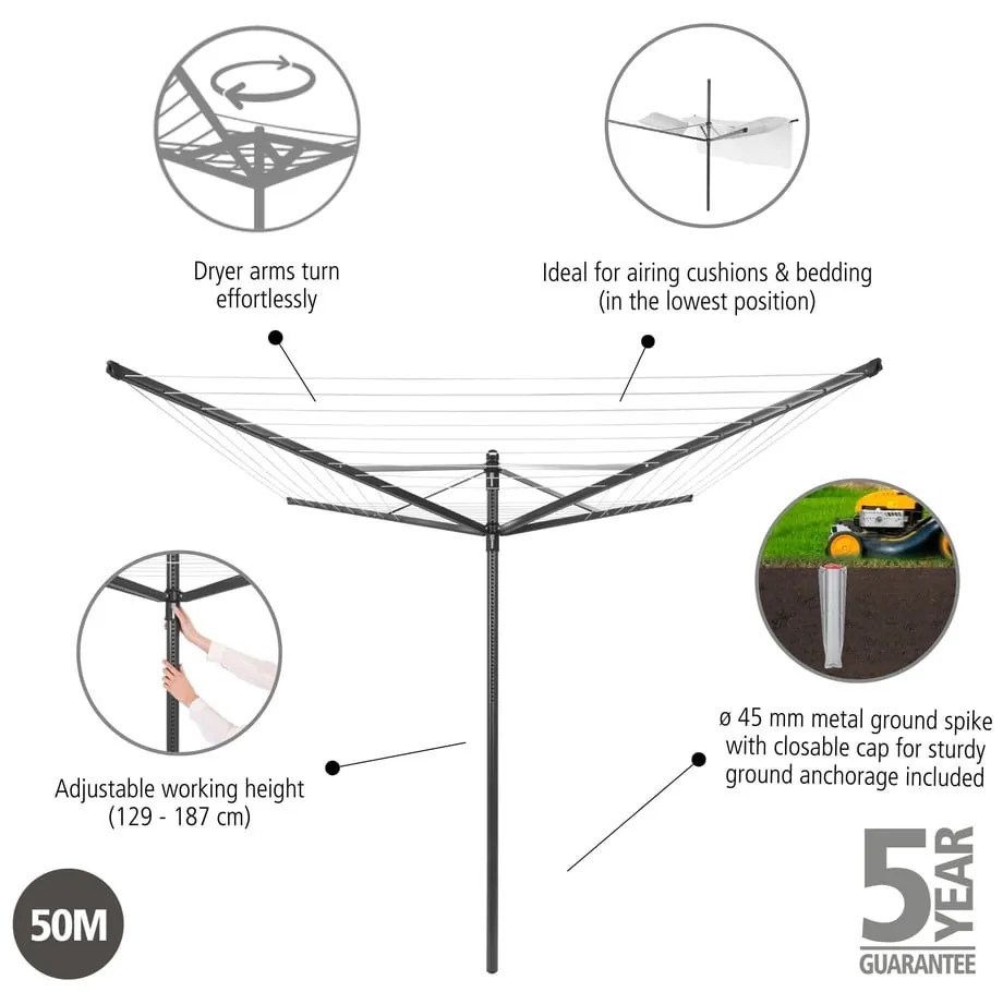 Antracitszürke kerti ruhaszárító 50 m Lift-O-Matic – Brabantia