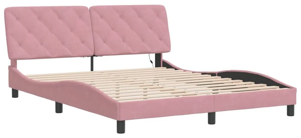 rózsaszín bársony ágykeret LED-ekkel matrac nélkül 160 x 200 cm