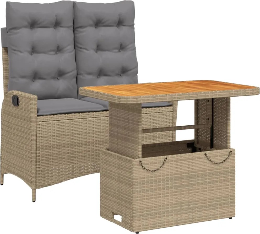 vidaXL 2 részes bézs polyrattan kerti étkezőgarnitúra párnákkal