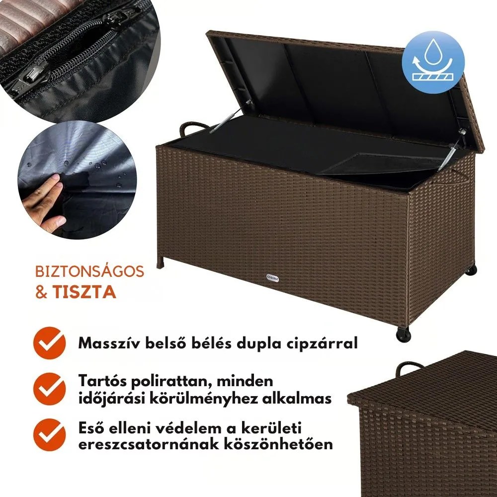 RICCO polyrattan tárolódoboz, 270L, 117x53x60cm, sötétbarna Casaria