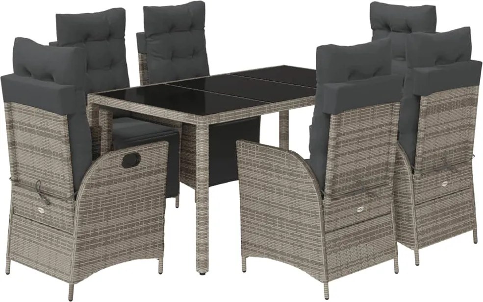 vidaXL 7 részes szürke polyrattan kerti étkezőgarnitúra párnával