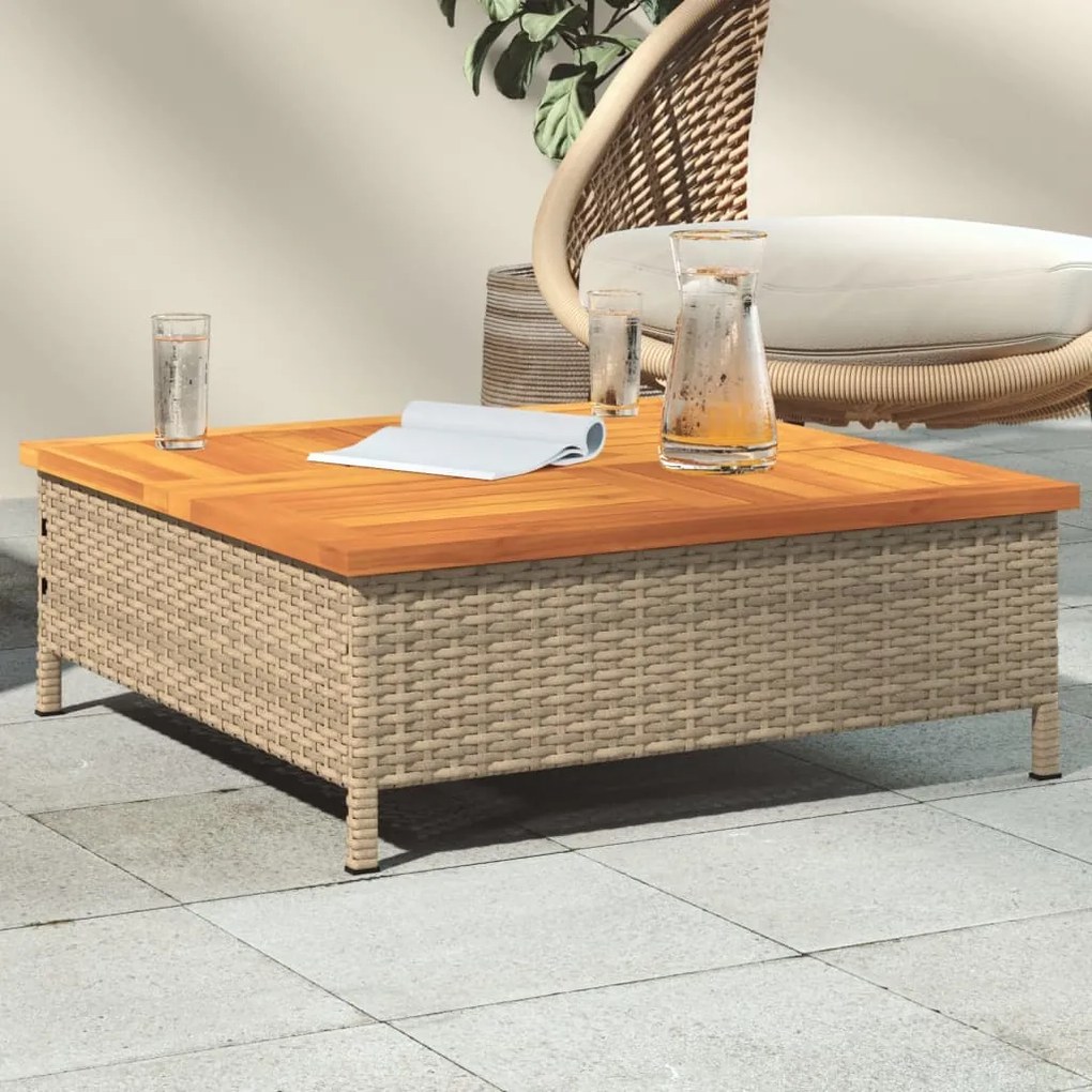 vidaXL bézs polyrattan és akácfa kerti asztal 70 x 70 x 25 cm