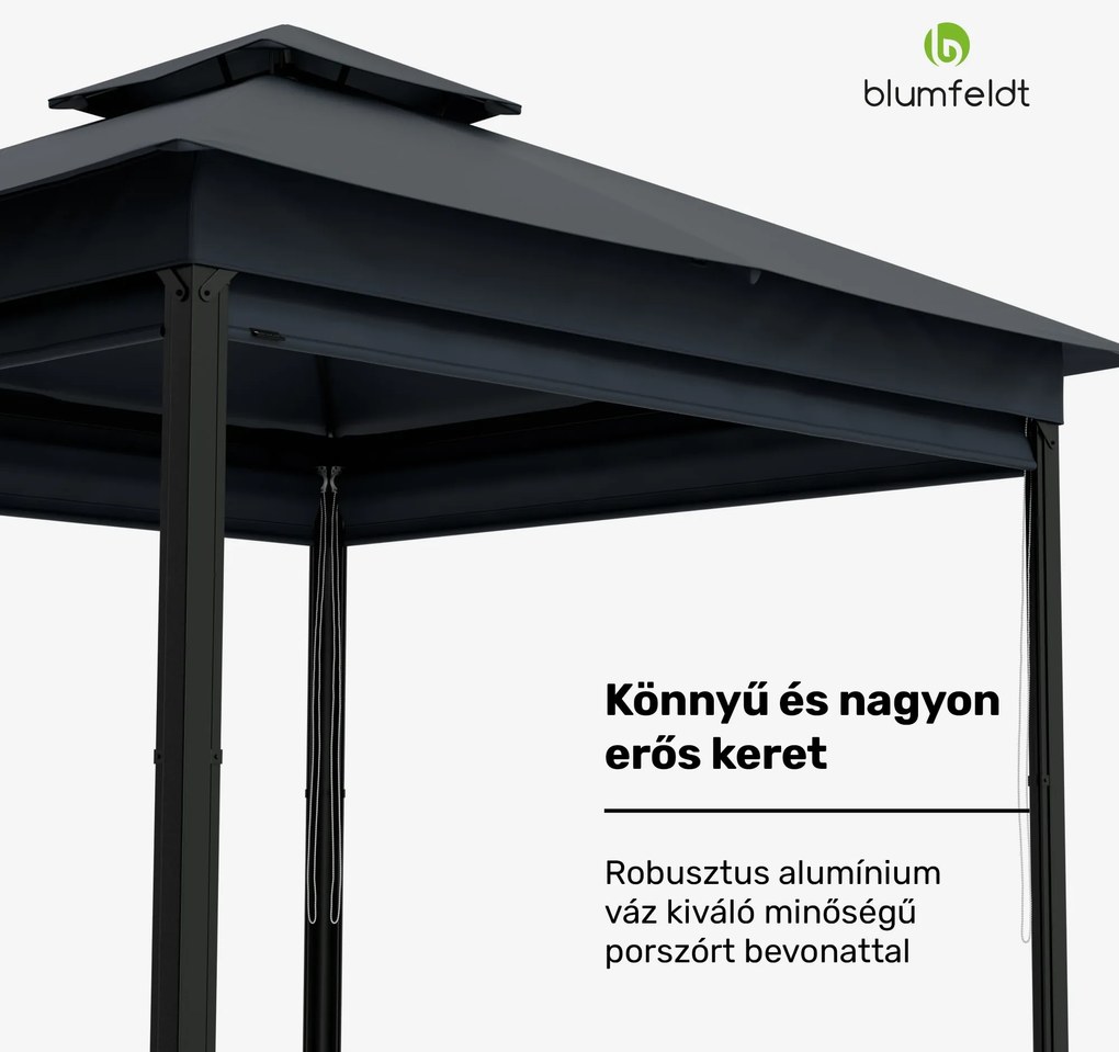 Grandezza Cortina kerti pavilon 3x3 m, időjárásálló, porfestett, oldalsó redőnyök