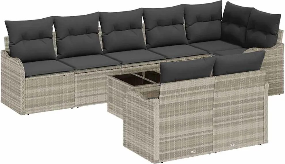 vidaXL Kerti Kanapé Szett 9 pcs Világosszürke polirattan