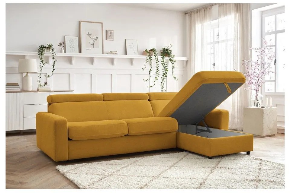 Mustársárga kinyitható sarokkanapé (variálható) Monaco – Bobochic Paris