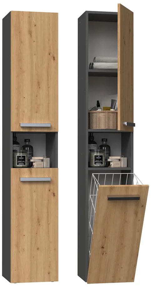 Riano MIX Nel III fürdőszoba szekrény, 31x174x30 cm, antracit-tölgy