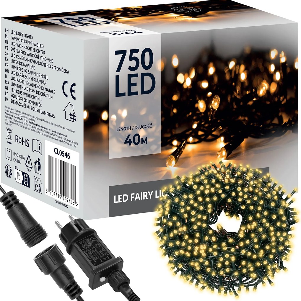 Karácsonyfa Lámpa 750LED 40 m Kültéri Beltéri Meleg Fehér Karácsonyi