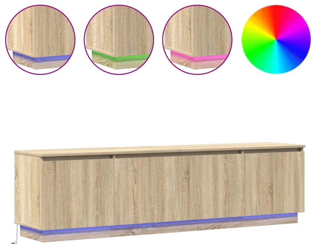 LED világítású TV szekrény Sonoma tölgy 180x38x49 cm Mérnöki fa