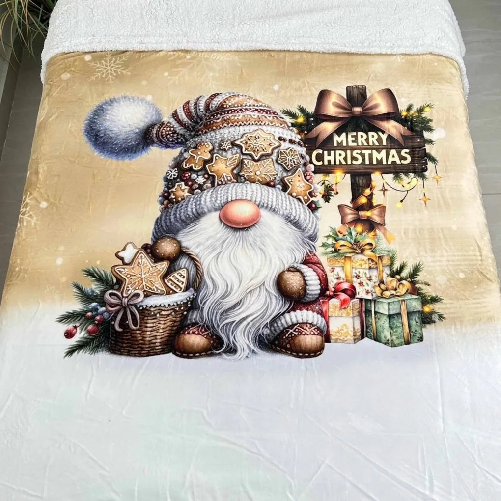 Karácsonyi takaró mikroplüss bárányból Gnome gold150x200cm TiaHome