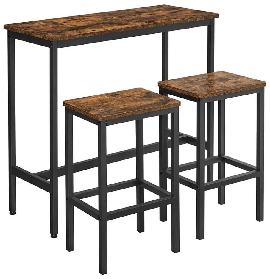 BARTIS bárasztal és 2 db bárszék szett barna/fekete