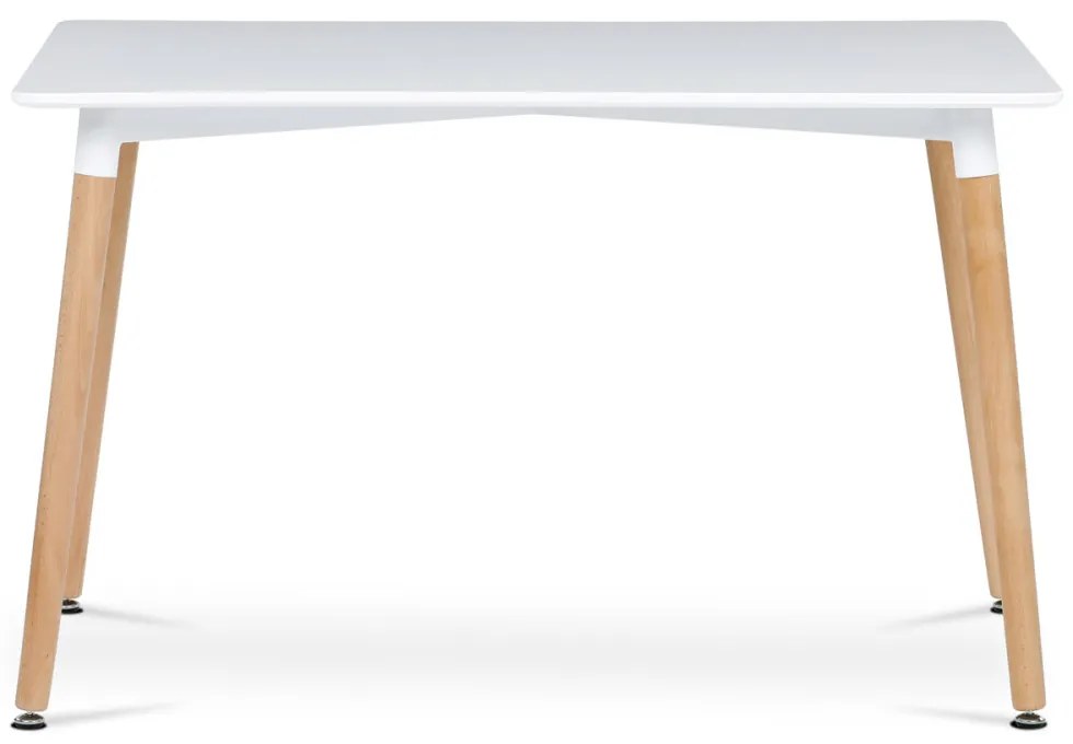 Masă De Bucătărie 120x80x74 cm, MDF / cadru metalic - lac alb mat, picioare din lemn
