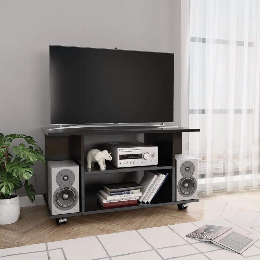 vidaXL magasfényű fekete forgácslap TV-szekrény görgőkkel 80x40x40 cm
