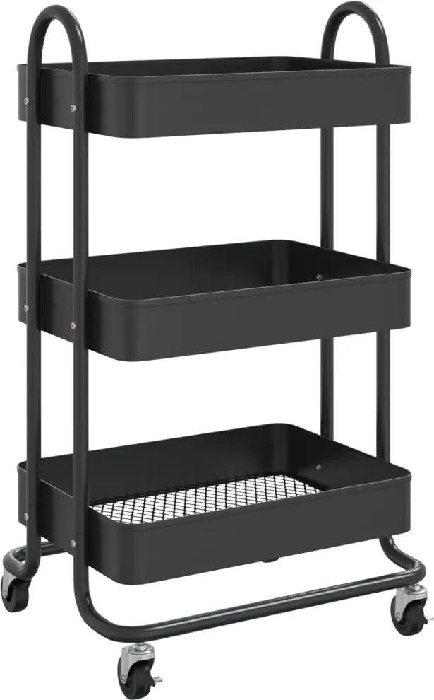 vidaXL fekete acél 3 szintes kocsi 43 x 34 x 79 cm