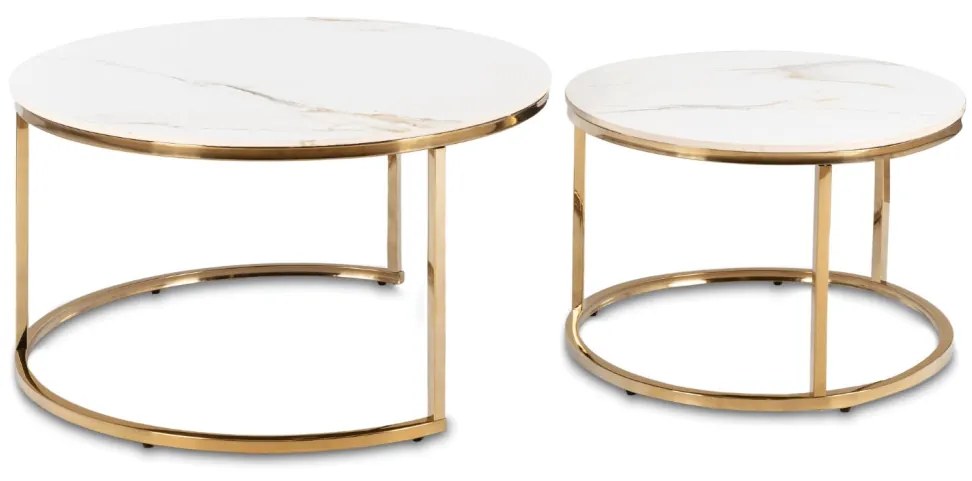 MILANO 2 részes dohányzóasztal szett fehér márványhatás/arany színben