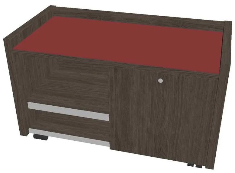 Verno mobil konténer 100 x 50 cm üveggel, bal, antracit tölgy / piros