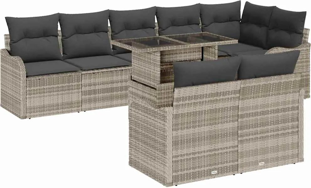 vidaXL Hálószoba szett párnával 9 pcs Világosszürke Poli rattan