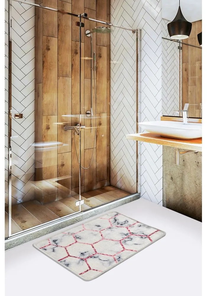 Fehér-szürke fürdőszobai kilépő 60x40 cm Honeycomb - Foutastic