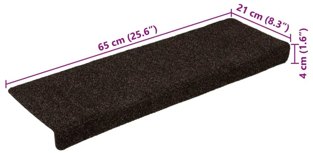 15 db tűvel lyuggatott barna szövet lépcsőszőnyeg 65x21x4 cm