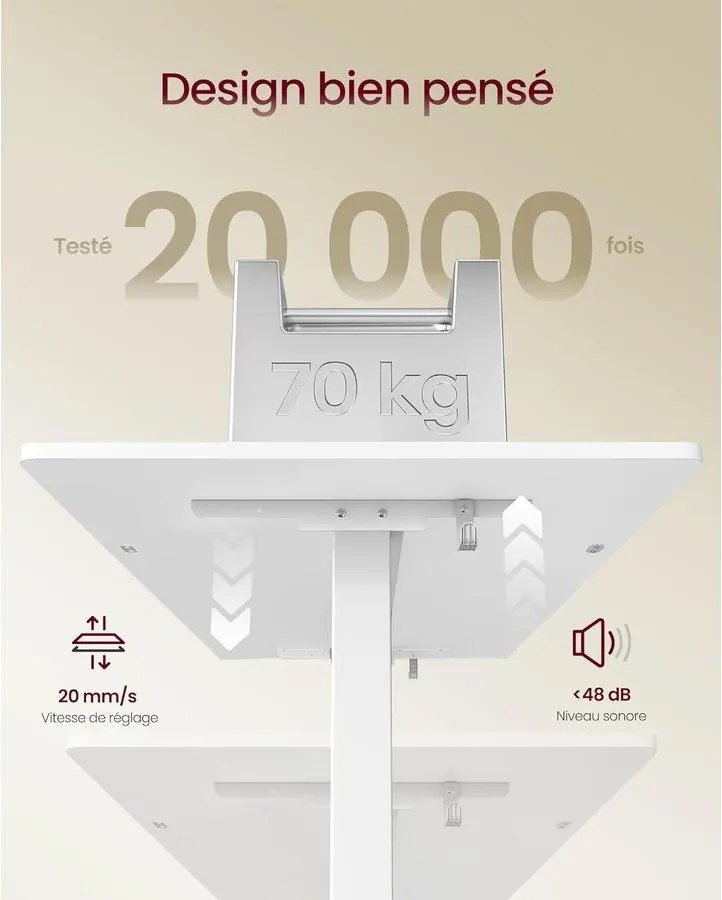 Magasságállítható íróasztal, 160 x 80 cm, fehér