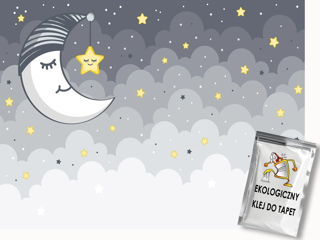 Fotótapéta Flizelina Hold Csillagok Szürke Gyerekszoba 200x140 ragasztó