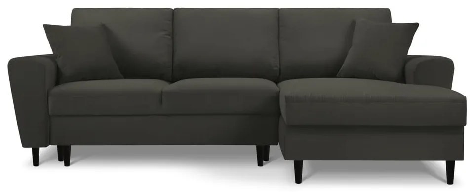 Fekete kordbársony kinyitható tárolóhelyes sarokkanapé (jobb oldali-heverő résszel) Kyoto – Cosmopolitan Design