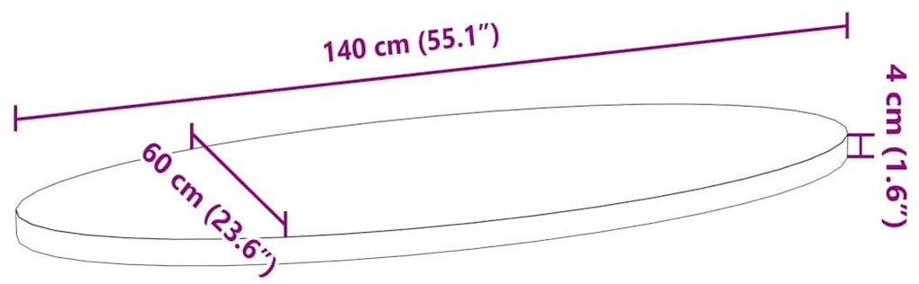 sötétbarna tömör akácfa ovális alakú asztallap 140 x 60 x 4 cm