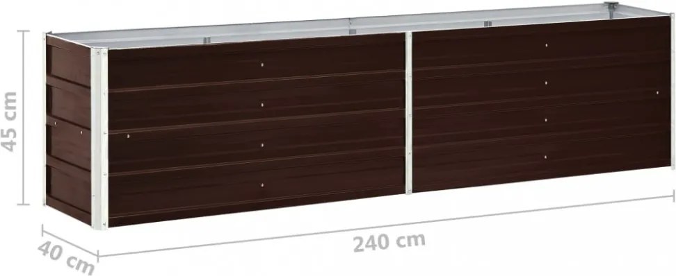 barna horganyzott acél kerti magaságyás 240 x 40 x 45 cm