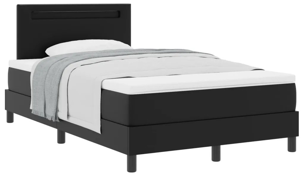 Boxspring Ágy Matrac Készlettel - Fekete, Kis Dupla, Műbőr
