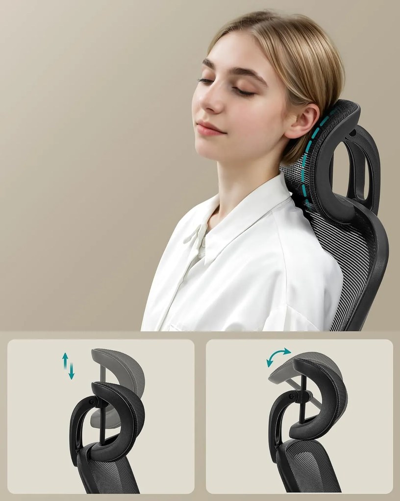 Ergonomikus irodai szék, forgószék hálós háttámlával, fekete színben