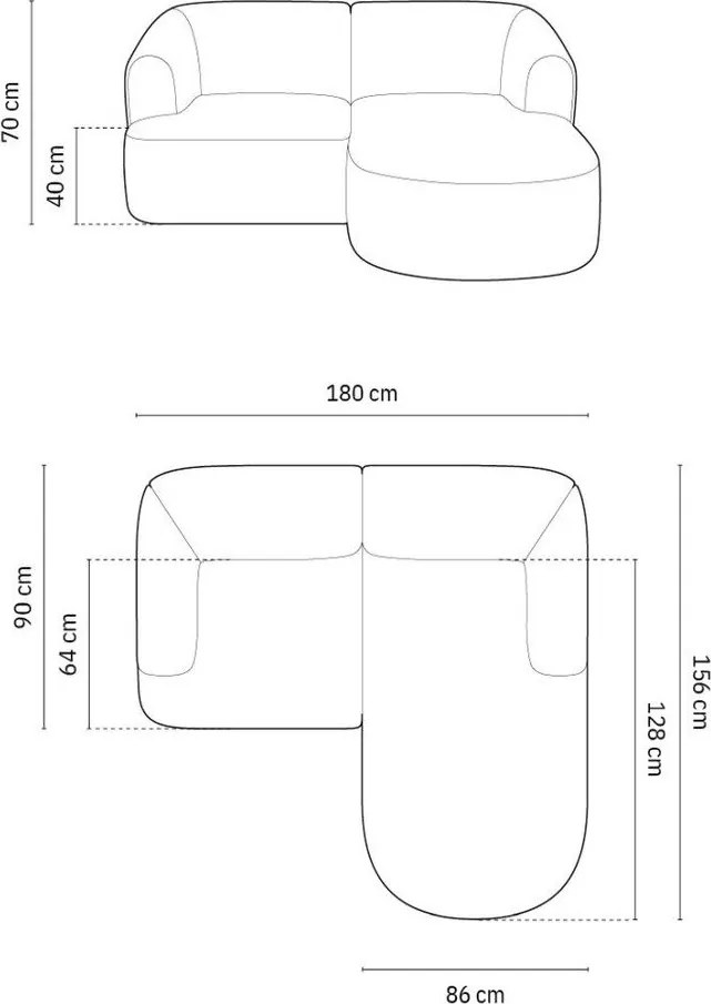 Világosbarna bársony sarokkanapé (jobb oldali-heverő résszel) Campi – Cosmopolitan Design