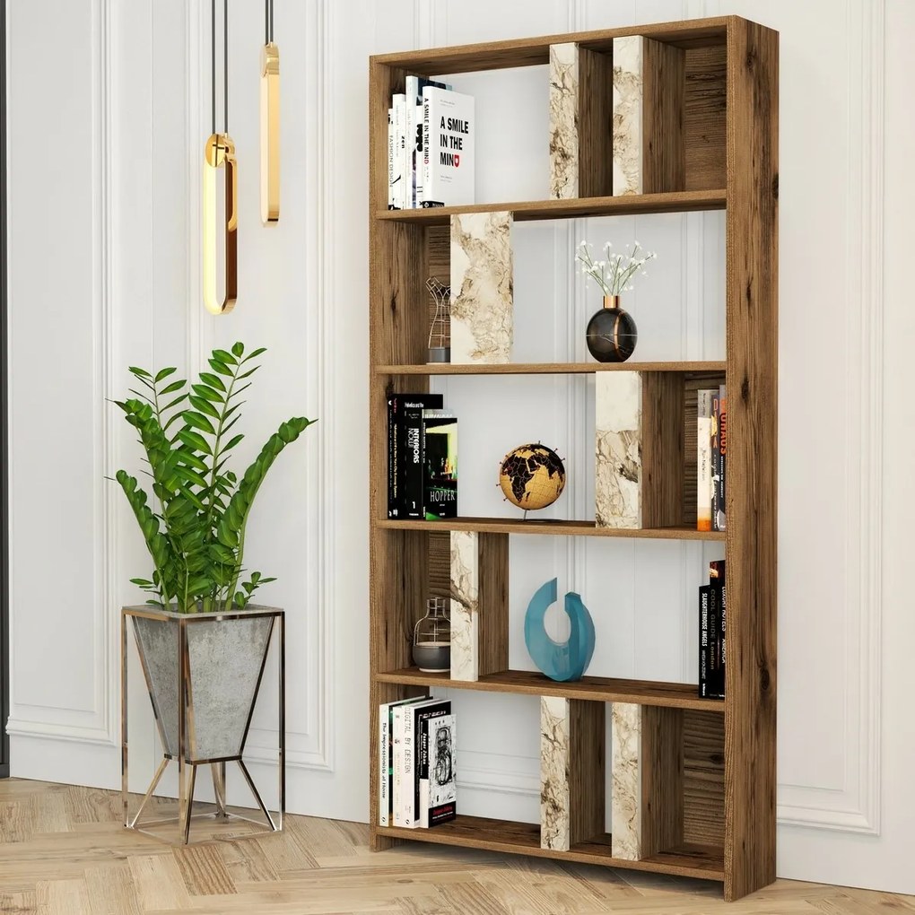 Lime White Marbel és Walnut könyvespolc