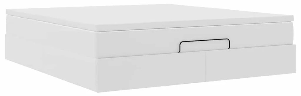 Ottomán ágykeret matraccal fehér 180x200cm műbőrrel