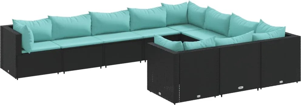 vidaXL 10 részes fekete polyrattan kerti ülőgarnitúra párnákkal