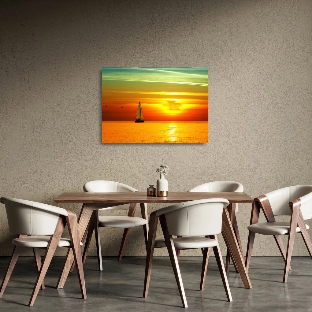 Naplemente egy jachttal képe (üvegen) (70x50 cm)