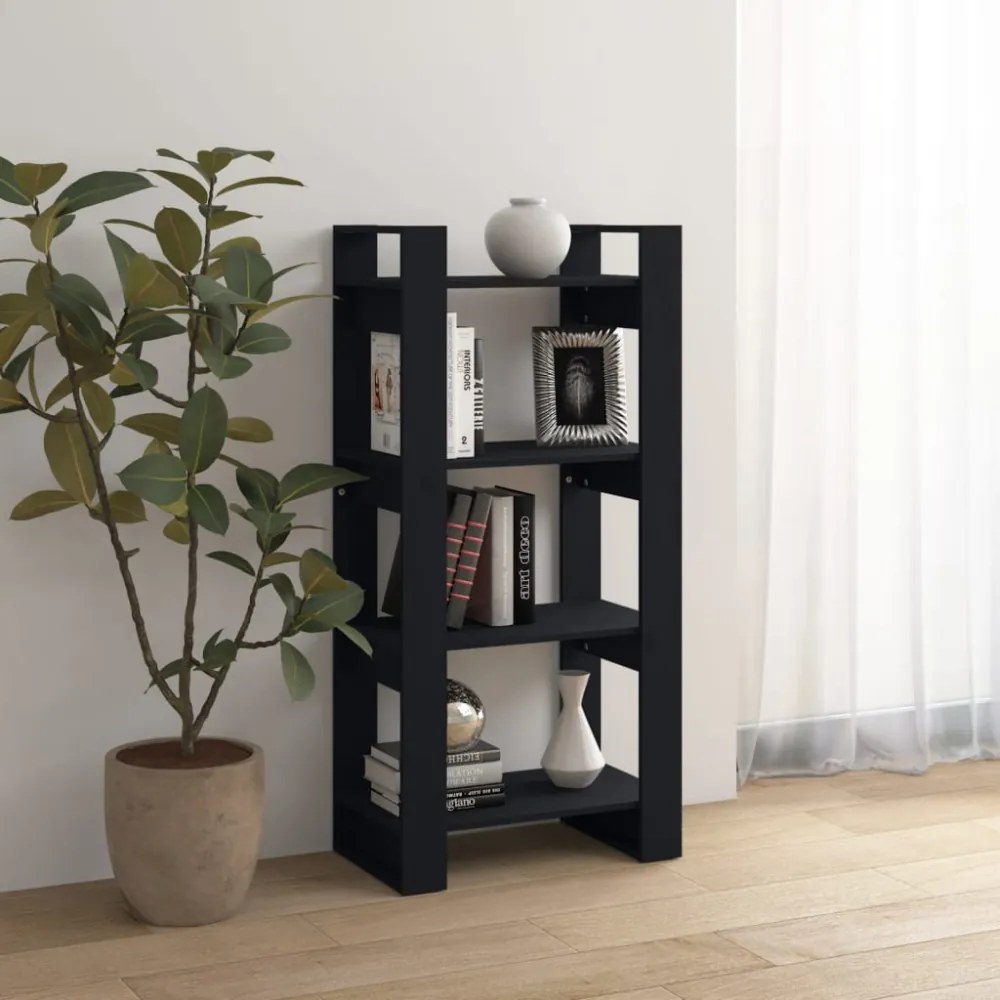fekete tömör fa könyvszekrény/térelválasztó 60 x 35 x 125 cm